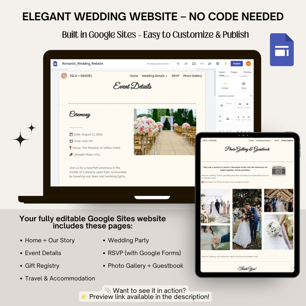 Romantic Wedding Website Google Sites Template
