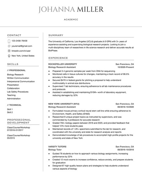Modern Academic Resume Google Docs Template - page 1