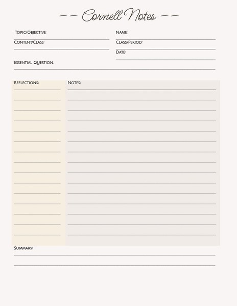 Aesthetic Cornell Notes Template – Google Docs page 1