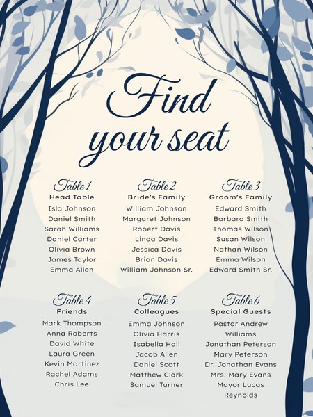 Free Aesthetic Wedding Seating Chart Template – Google Docs