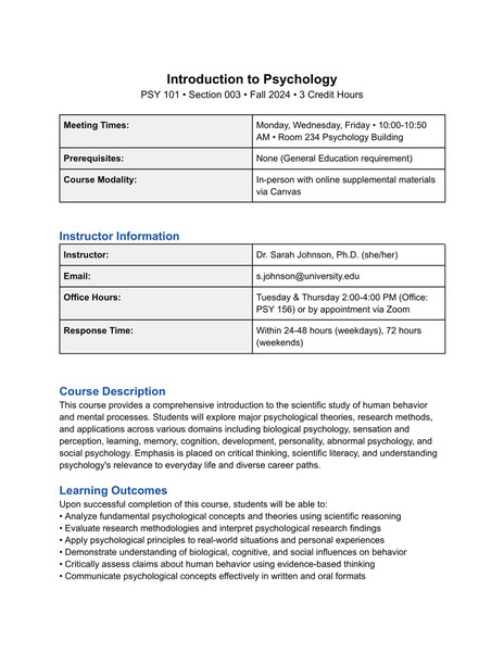 Free College Syllabus Google Docs Template