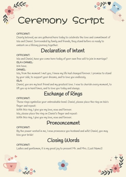 Free Cute Wedding Ceremony Script Template – Google Docs