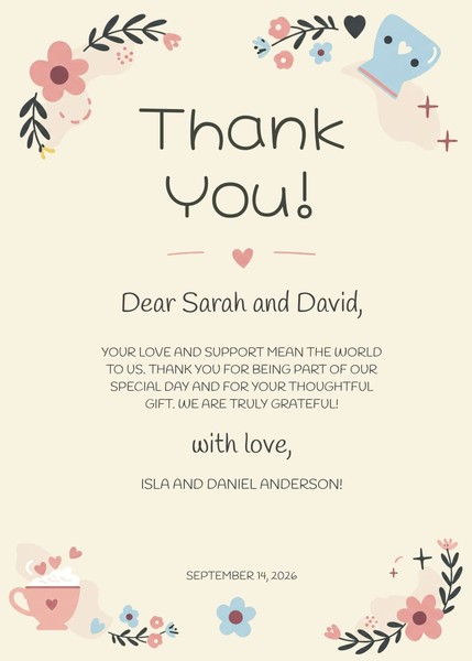 Cute Wedding Thank You Card Template – Google Docs