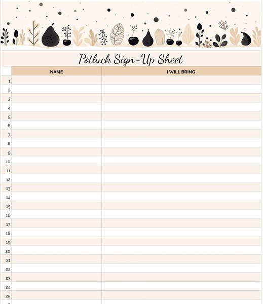 Free Minimalist Potluck Sign-Up Google Sheets Template