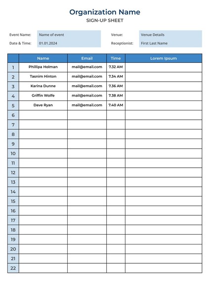 Free Modern Sign-In Sheet Google Docs Template