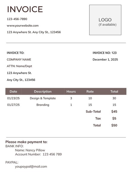 Free Simple Hourly Invoice Google Docs Template