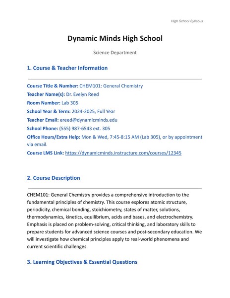 Free High School Syllabus Google Docs Template