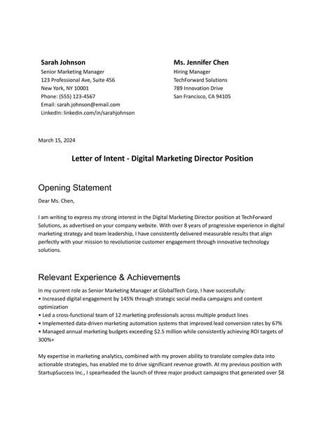 Job Application Letter of Intent Google Docs Template