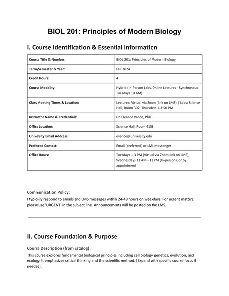 Free Professional College & University Syllabus Google Docs Template