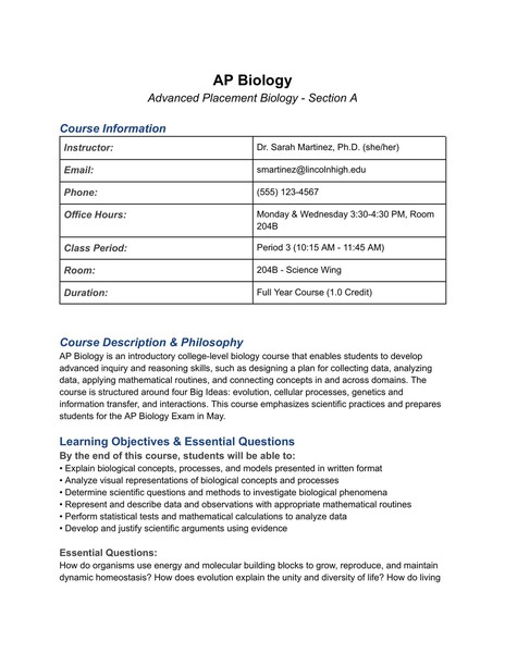 Free High School Modern Syllabus Google Docs Template