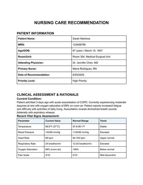 Free Professional Nursing Care Recommendation Google Docs Template