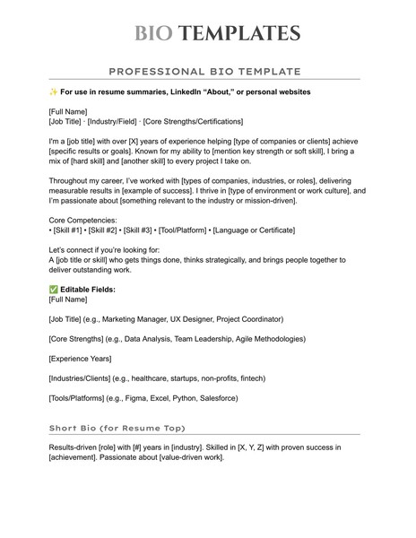 Free Personal Bio Template for Google Docs