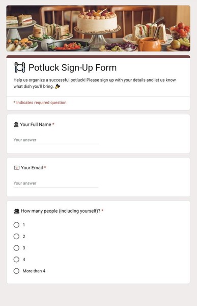Free Potluck Sign-Up Google Form Template - page 1