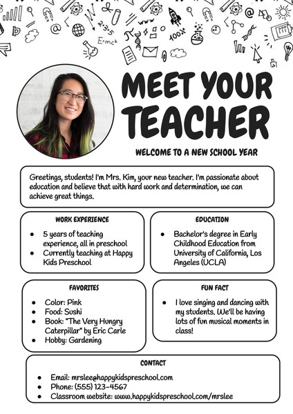 Free Printable Black and White Meet the Teacher Template