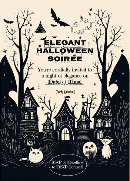 Printable Whimsical Castle and Pumpkins Invitation Template