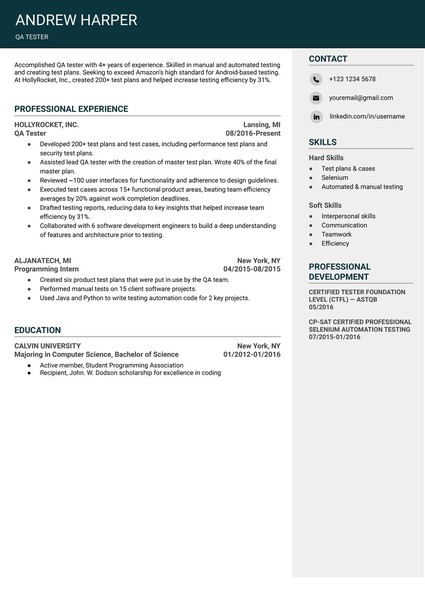Attractive QA Tester Resume Google Docs Template: Free and ATS Friendly