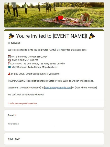 Modern Party RSVP Google Forms Template