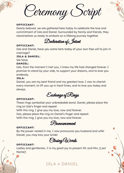 Romantic Wedding Ceremony Script Google Docs Template