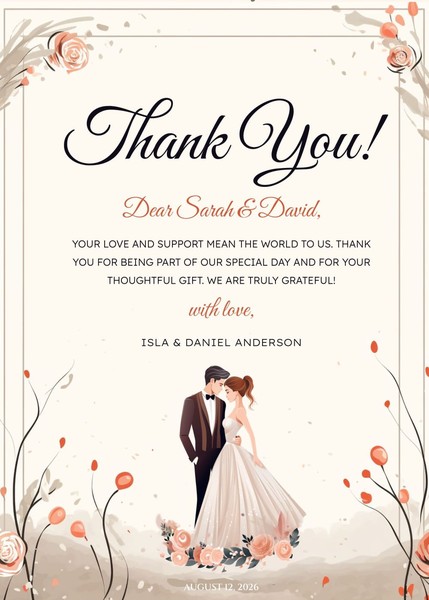 Romantic Wedding Thank You Card Google Docs Template