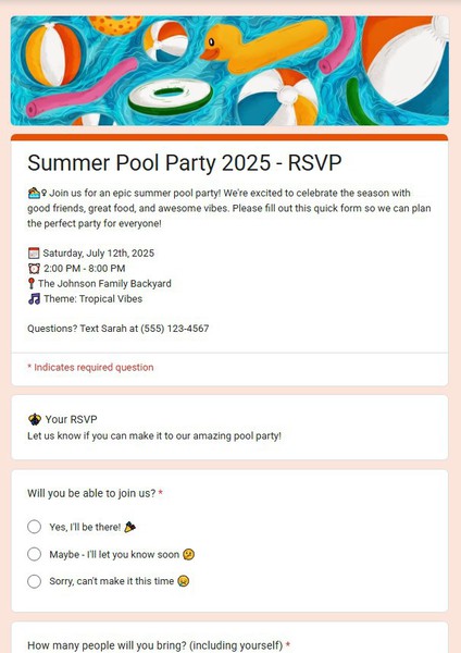 Free Party RSVP Google Form Template