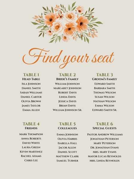 Free Rustic Wedding Seating Chart Template – Google Docs