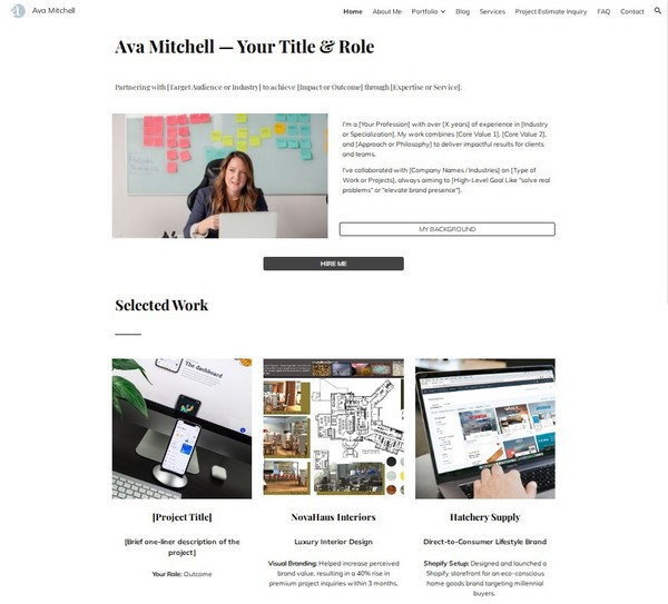 Personal Website Portfolio Google Sites Template - home page