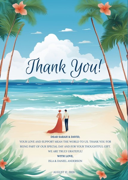 Free Beach-Themed Wedding Thank You Card Template – Google Docs