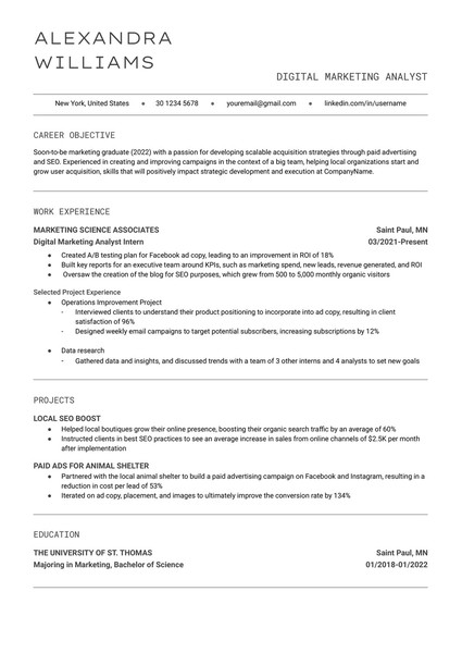 Minimalist Student Resume Google Docs Template - page 1