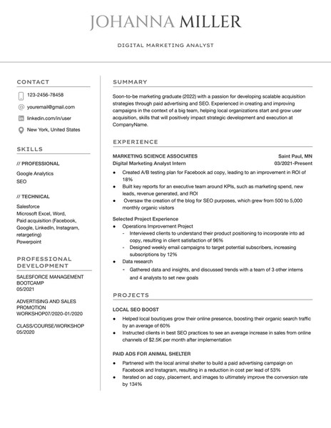 Modern Student Resume Google Docs Template - page 1