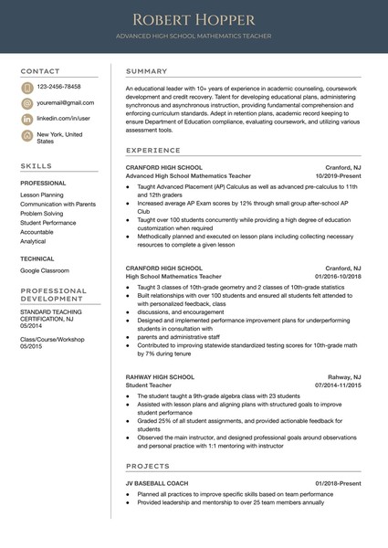 Premium Teacher Resume Google Docs Template - page 1