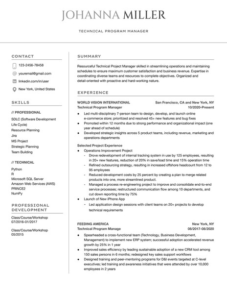 Modern Technical Program Manager Resume Google Docs Template: Professional & ATS Friendly
