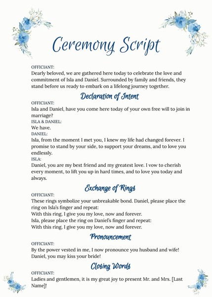 Free Watercolor Wedding Ceremony Script Template – Google Docs