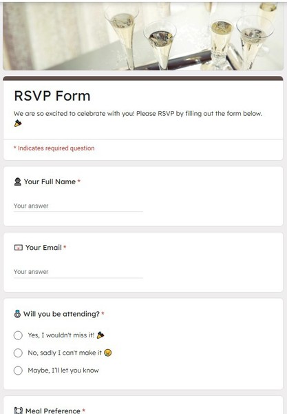 Free Wedding RSVP Google Forms Template