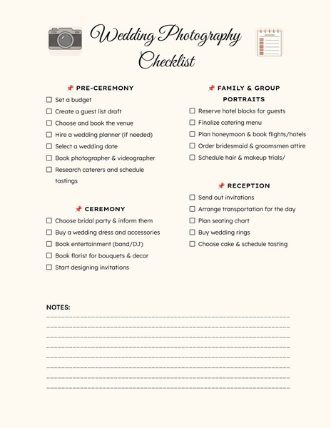 Free Wedding Photo Checklist Google Docs Template