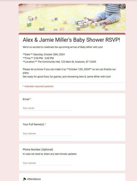 Baby Shower RSVP Google Forms Template