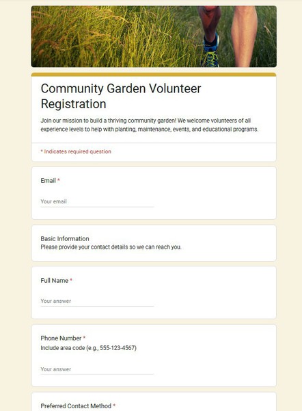 Volunteer Sign-up Google Form Template