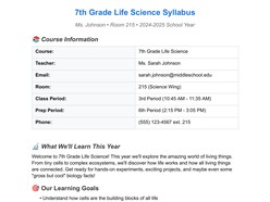Middle School Syllabus Template - Thumbnail
