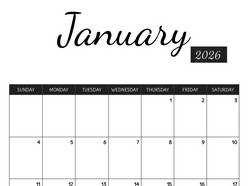 Minimalist Printable Black and White Calendar - Thumbnail