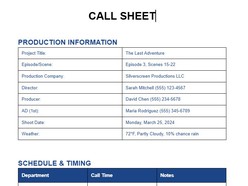 Professional Call Sheet Template - Thumbnail